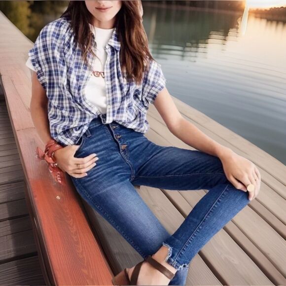 MADEWELL Western 10" High Rise BUTTON-FLY Chew Hem Whiskered Skinny Jean BOHO 28 - Picture 1 of 7
